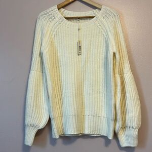 Max Studio Chunky Knit Wool Blend Balloon Sleeve Sweater Winter White Small New